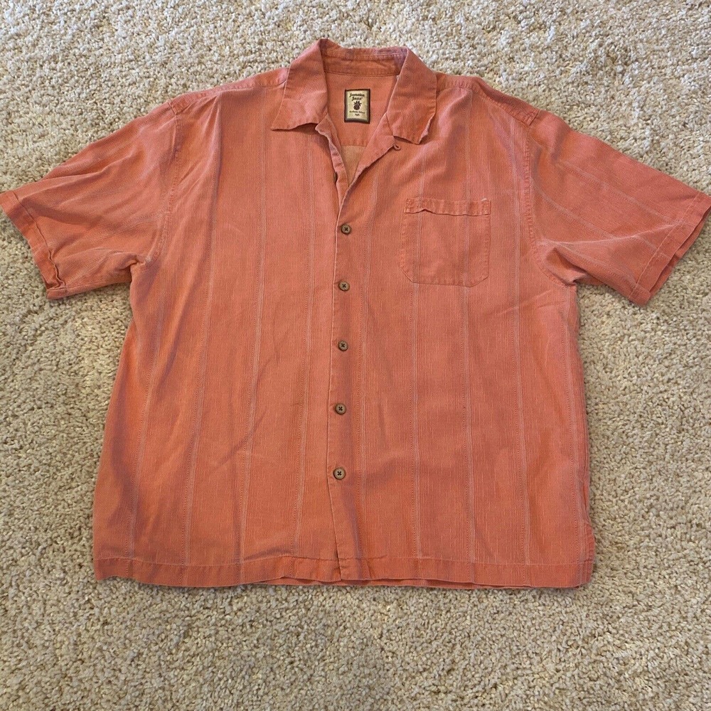 Jamaica Jaxx Men's Hawaiian Shirt Size XL 100% Silk Coral- Wood Buttons